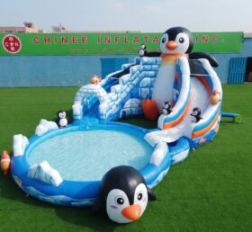 T8-6187 Toboggan Aquatique Gonflable à Thème Pingouin