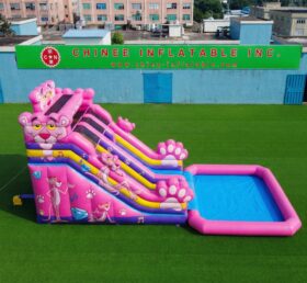 T8-6190 Toboggan Aquatique Gonflable Thème Panthère Rose