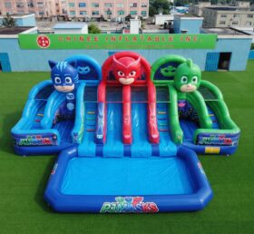 T8-6193 Toboggan aquatique gonflable à thème PJ Masks