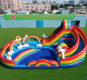 T8-6198 Toboggan Aquatique Gonflable à Thème Arc-en-Ciel