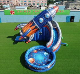 T8-6199 Toboggan Aquatique Gonflable à Thème Fusée