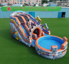 T8-6201 Toboggan aquatique gonflable à thème Rusty Rivets
