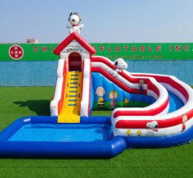 T8-6205 Toboggan Aquatique Gonflable à Thème Snoopy