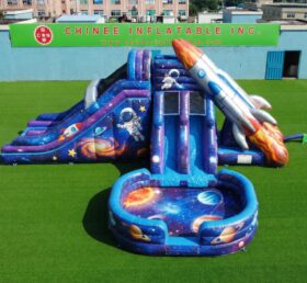 T8-6206 Toboggan Aquatique Gonflable Thème Spatial