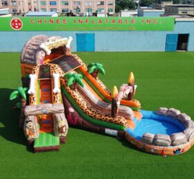 T8-6208 Toboggan Aquatique Gonflable Thème Les Pierrafeu