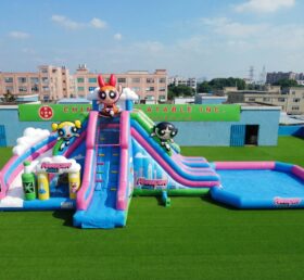 T8-6209 Toboggan aquatique gonflable à thème Les Supers Nanas