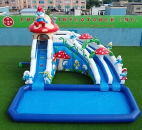 T8-6210 Toboggan aquatique gonflable à thème Les Schtroumpfs