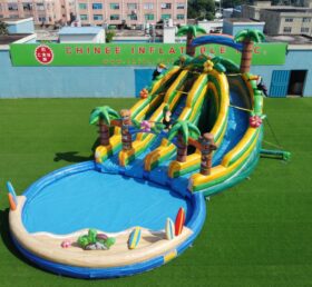 T8-6218 Toboggan Aquatique Gonflable à Thème Tropical