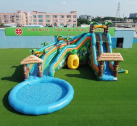 T8-6219 Toboggan Aquatique Gonflable à Thème Tropical