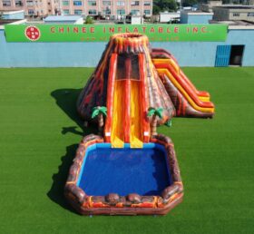 T8-6223 Toboggan Aquatique Gonflable à Thème Volcan