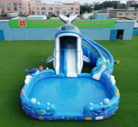 T8-6224 Toboggan Aquatique Gonflable à Thème Baleine