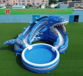 T8-6225 Toboggan Aquatique Gonflable à Thème Baleine