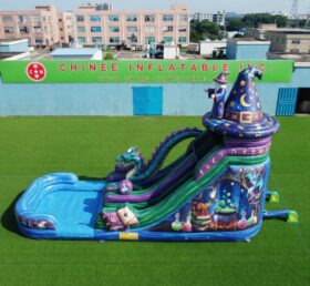 T8-6227 Toboggan aquatique gonflable à thème sorcier