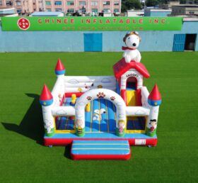 T2-9013 Châtea u gonflable combiné sur le thème de Snoopy avec toboggan
