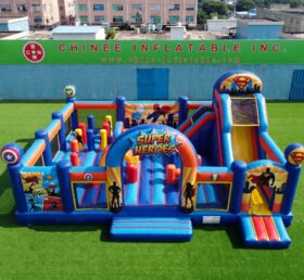 T2-9009 Château Gonflable Combo Super Héros avec Toboggan et Obstacles