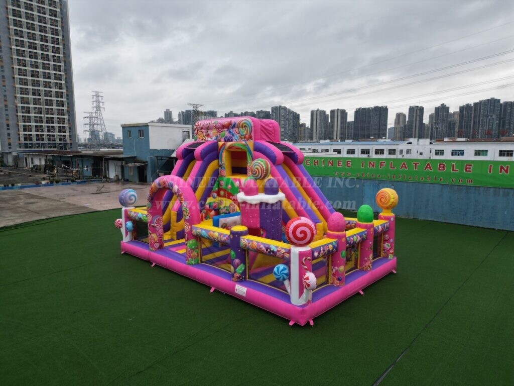 T6-8488B Candy-Themed Inflatable Fun City Slide Combo